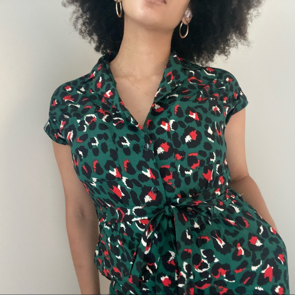 Leopard animal print cropped tie waist jumpsuit